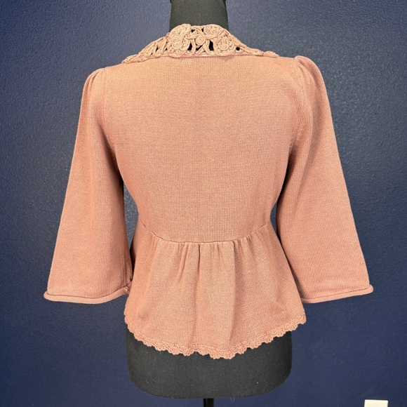 Knitted & Knotted Dusty Rose Cardigan with 3/4 Sleeves and Embellishments, Small - Picture 4 of 7